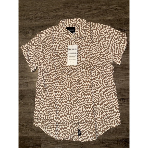 White Plum Other - Wildfang Dizzy Check Button Up Shirt S Short Sleeve White Tan Retro
